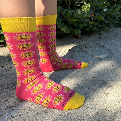 Smiley Sun Face Patterned Sock Panda (Adult Medium - Women's Shoe Sizes 5 - 10)