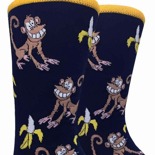 Smiling Hungry Monkey with Banana Socks (Adult Large)