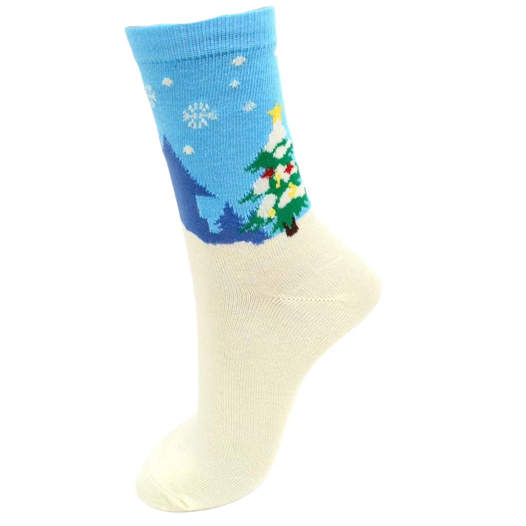 Snowman and Christmas Tree Holiday Socks (Adult Medium - Women's Shoe Sizes 5 - 10)