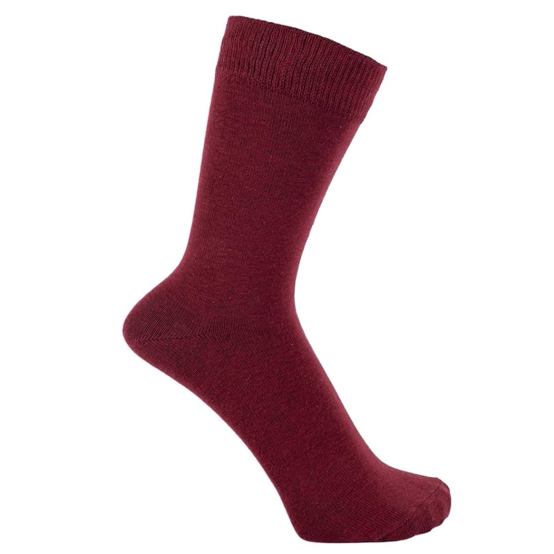 Solid Color Crew Cotton Dress Socks - Burgundy