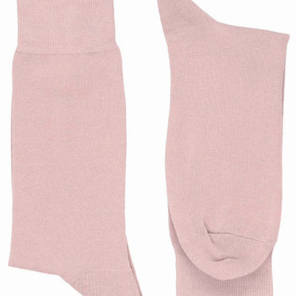 Solid Color Crew Cotton Dress Socks - Dusty Pink