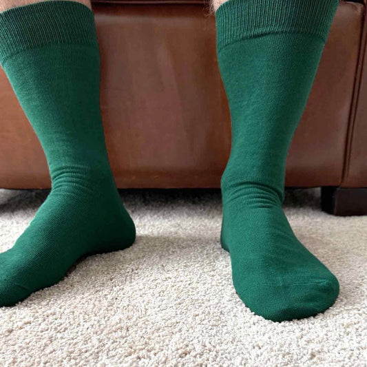 Solid Color Crew Cotton Dress Socks - Forest Green