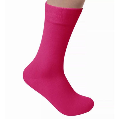 Solid Color Crew Cotton Dress Socks - Fuchsia