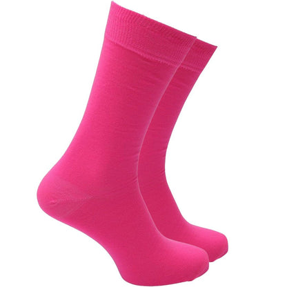 Solid Color Crew Cotton Dress Socks - Hot Pink