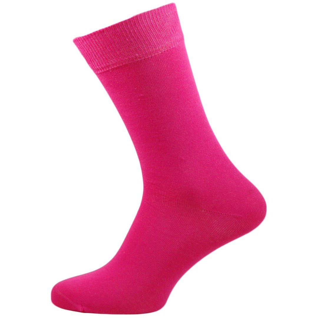 Solid Color Crew Cotton Dress Socks - Hot Pink