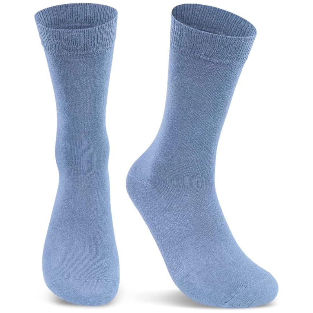 Solid Color Crew Cotton Dress Socks - Light Blue