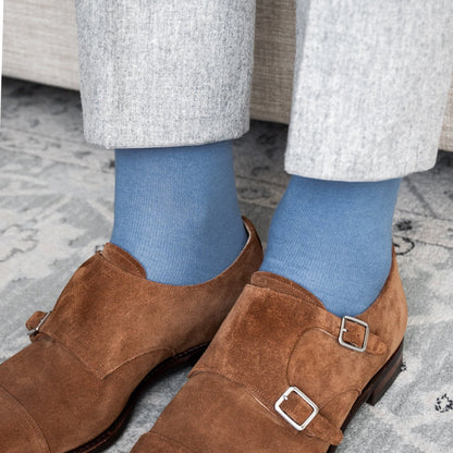 Solid Color Crew Cotton Dress Socks - Light Blue