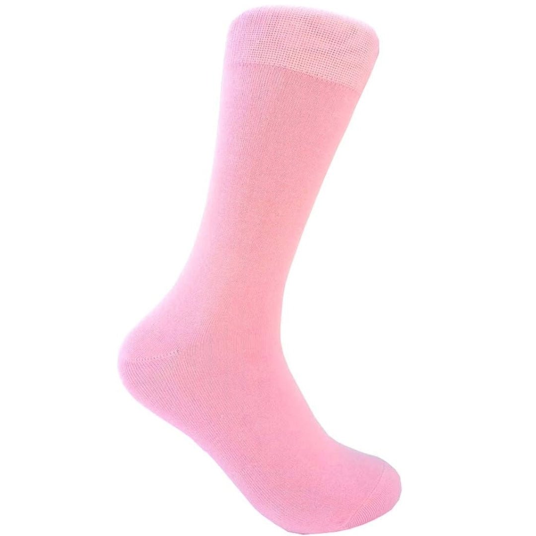 Solid Color Crew Cotton Dress Socks - Light Pink