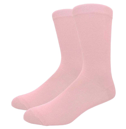Solid Color Crew Cotton Dress Socks - Light Pink
