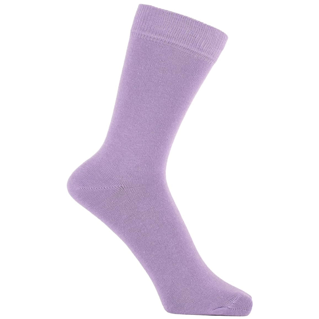 Solid Color Crew Cotton Dress Socks - Lilac
