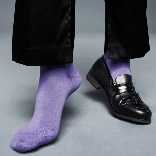 Solid Color Crew Cotton Dress Socks - Lilac