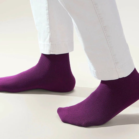 Solid Color Crew Cotton Dress Socks - Purple