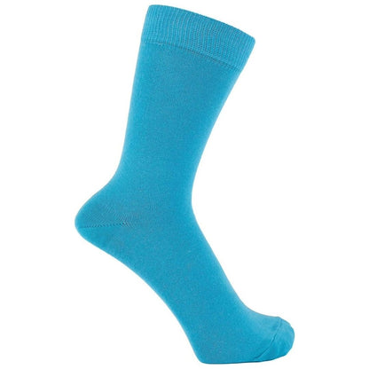 Solid Color Crew Cotton Dress Socks - Turquoise