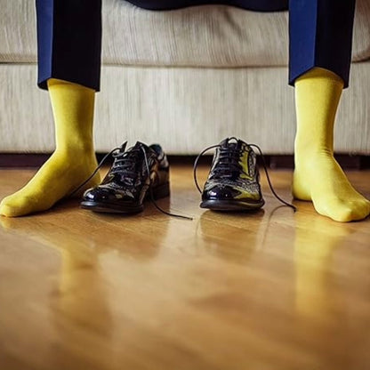 Solid Color Crew Cotton Dress Socks - Yellow