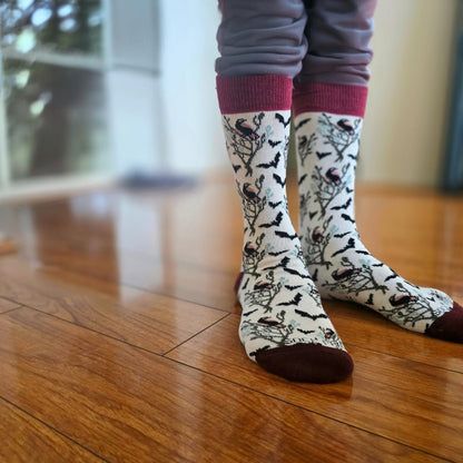 Sophisticated Bat & Birds Socks - (Adult Medium - Women's Shoe Sizes 5 - 10)