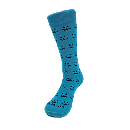 Sophisticated Blue Pumpkin Face Patterned Socks (Adult Large - Men's Shoe Sizes 8 - 12)