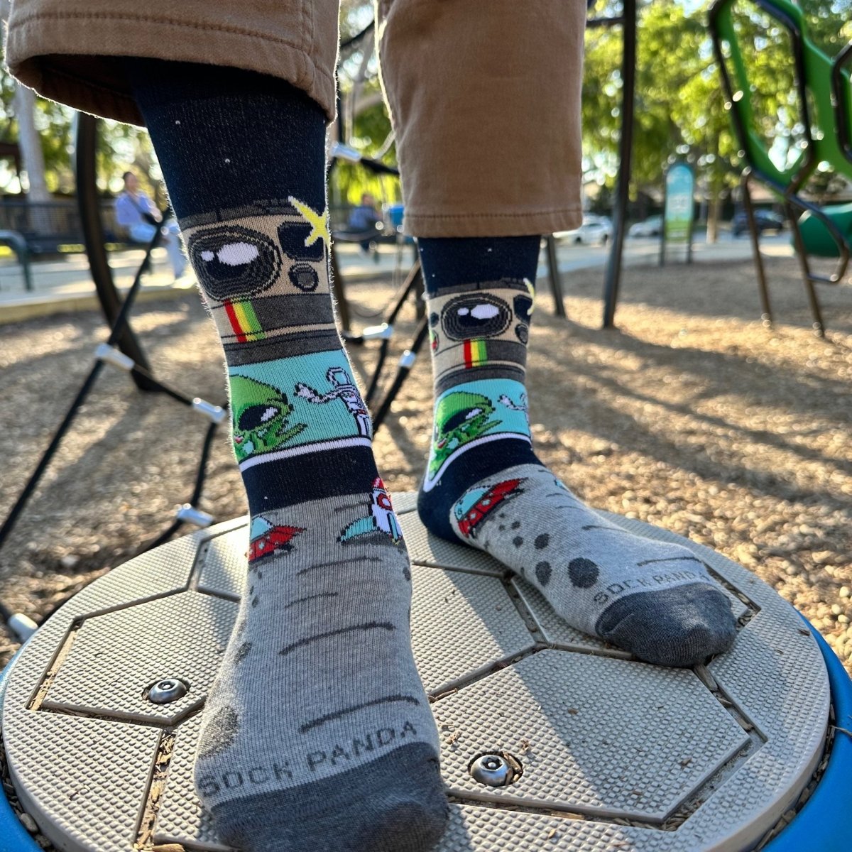 Space Alien Astronaut Selfie Socks from the Sock Panda (Adult Small) AlienSelfieSm