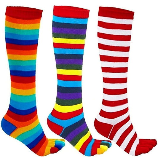 Striped Knee High Socks (Toe Socks) - 3 Pack