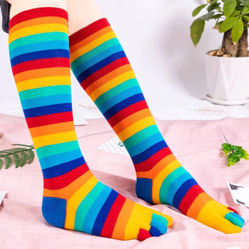 Striped Knee High Socks (Toe Socks) - 3 Pack