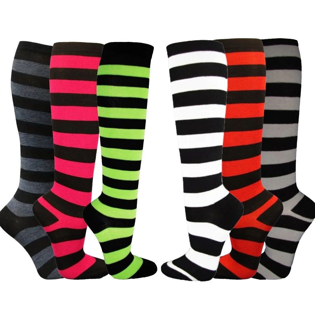 Striped Patterned Socks (Knee High) 6 - Pack