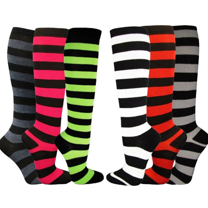 Striped Patterned Socks (Knee High) 6 - Pack