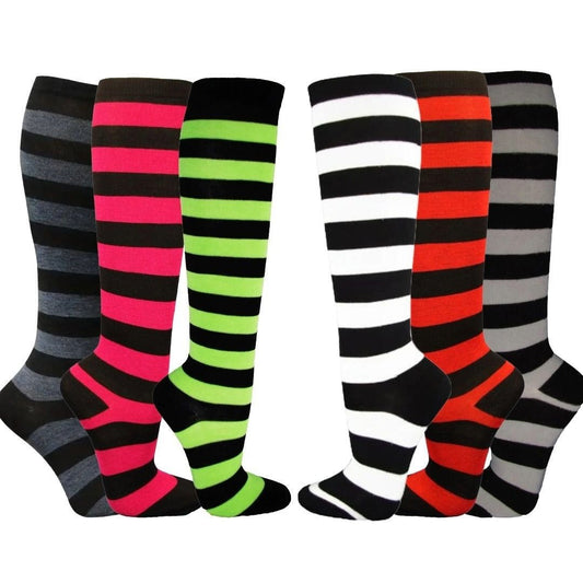 Striped Patterned Socks (Knee High) 6 - Pack