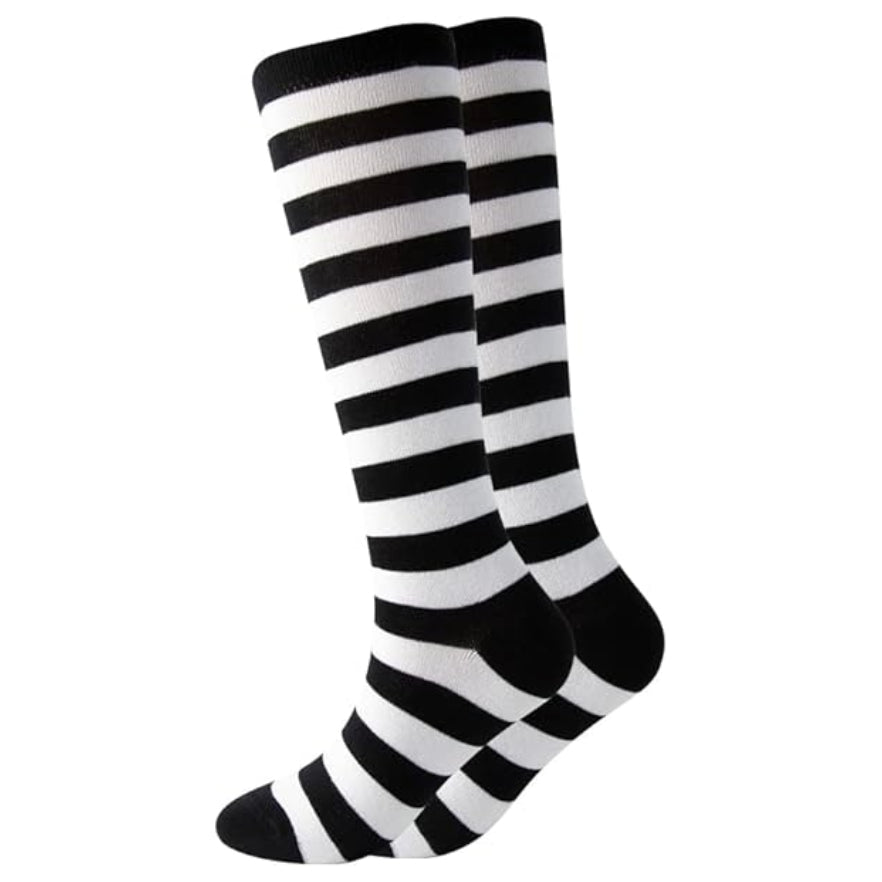 Striped Patterned Socks (Knee High) Black and White