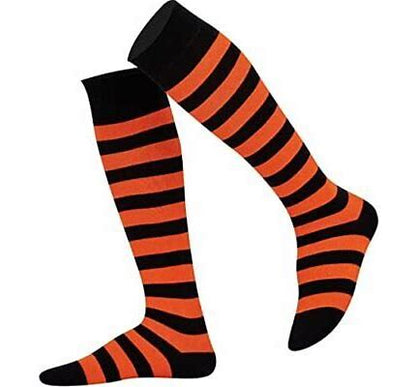 Striped Patterned Socks (Knee High) - Dark Orange and Black