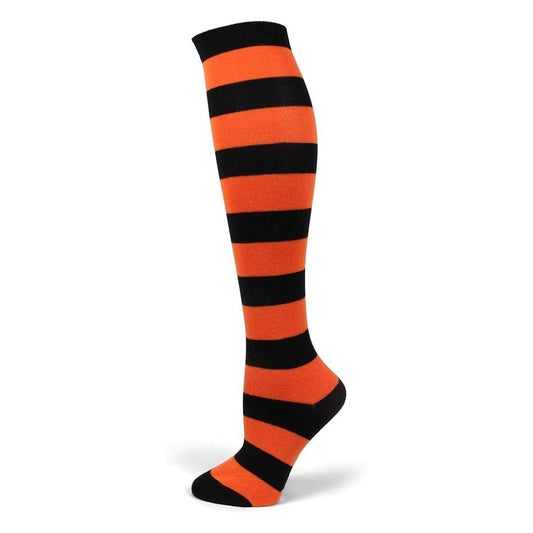 Striped Patterned Socks (Knee High) - Dark Orange and Black