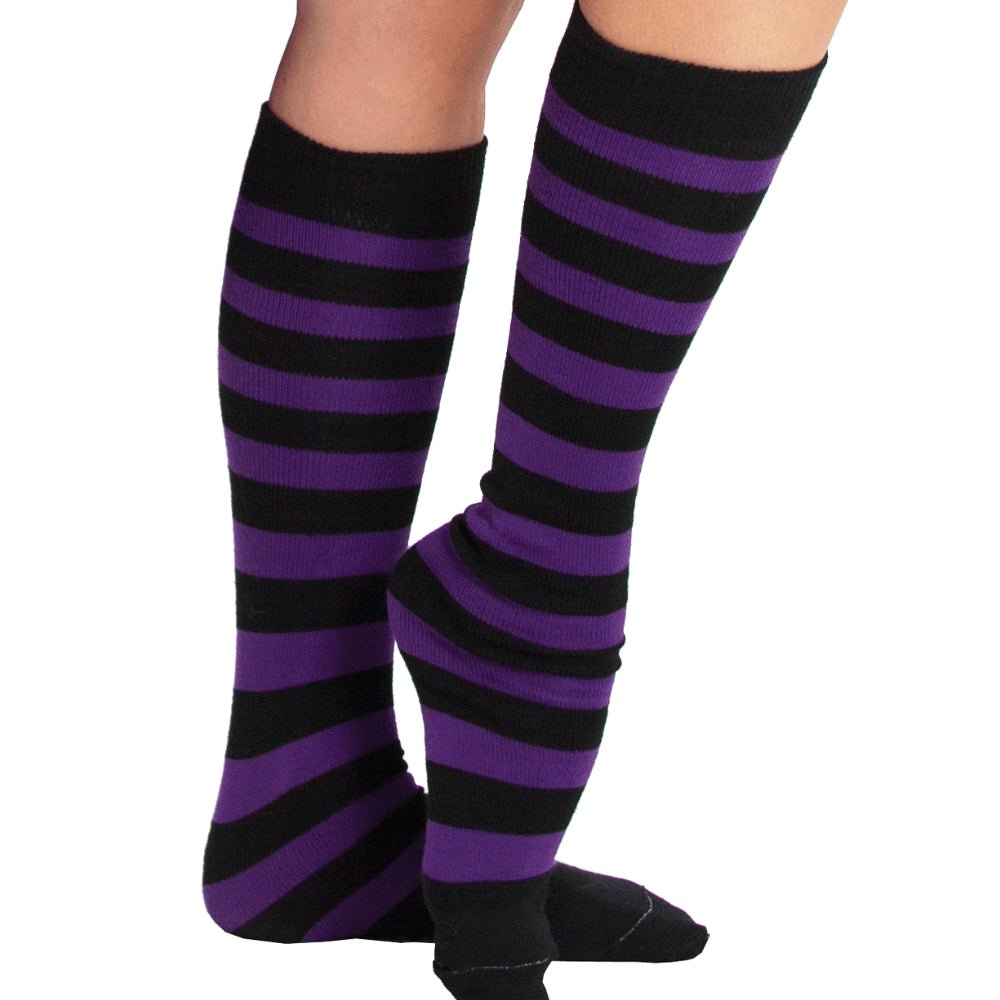 Striped Patterned Socks (Knee High) Dark Purple and Black