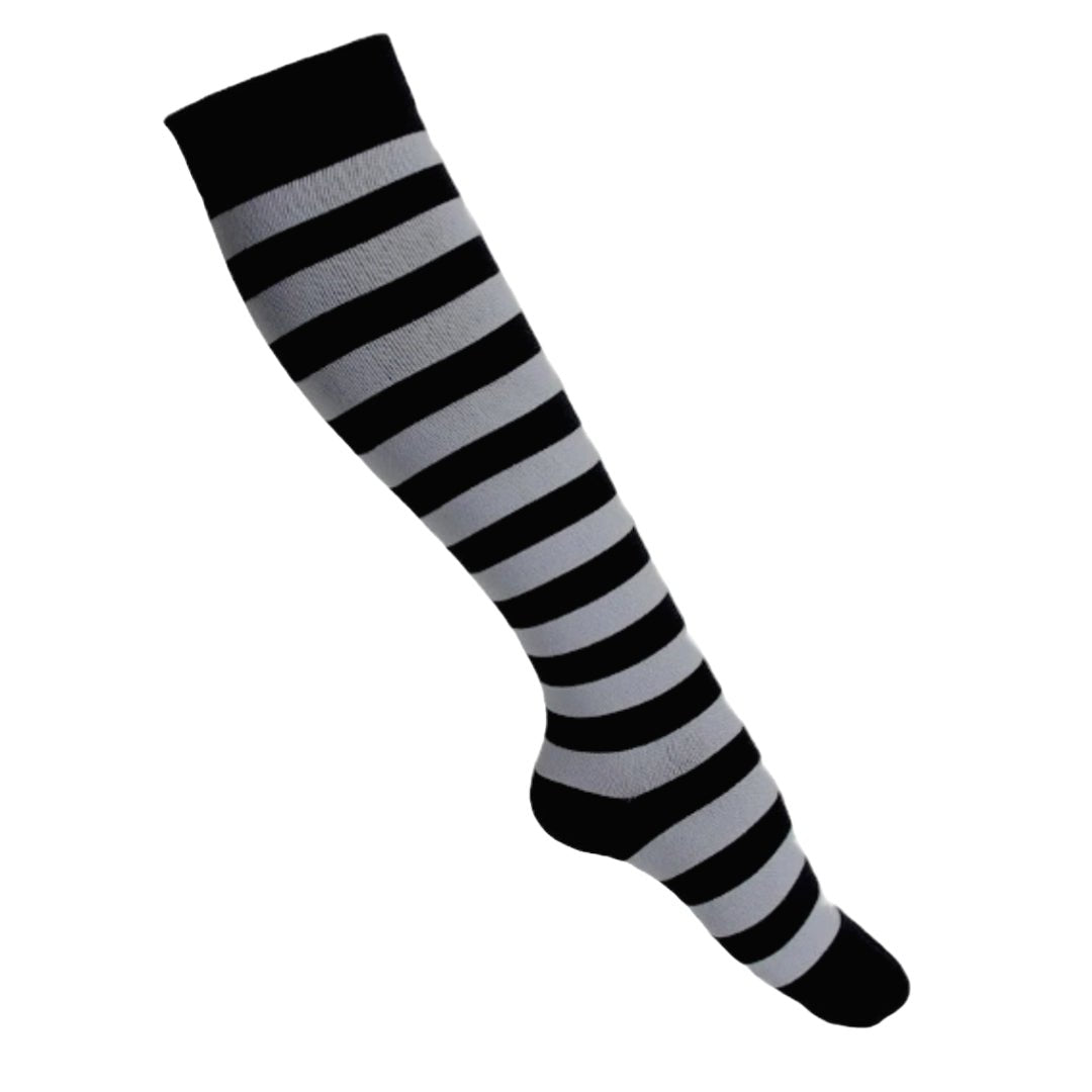 Striped Patterned Socks (Knee High) - Gray and Black