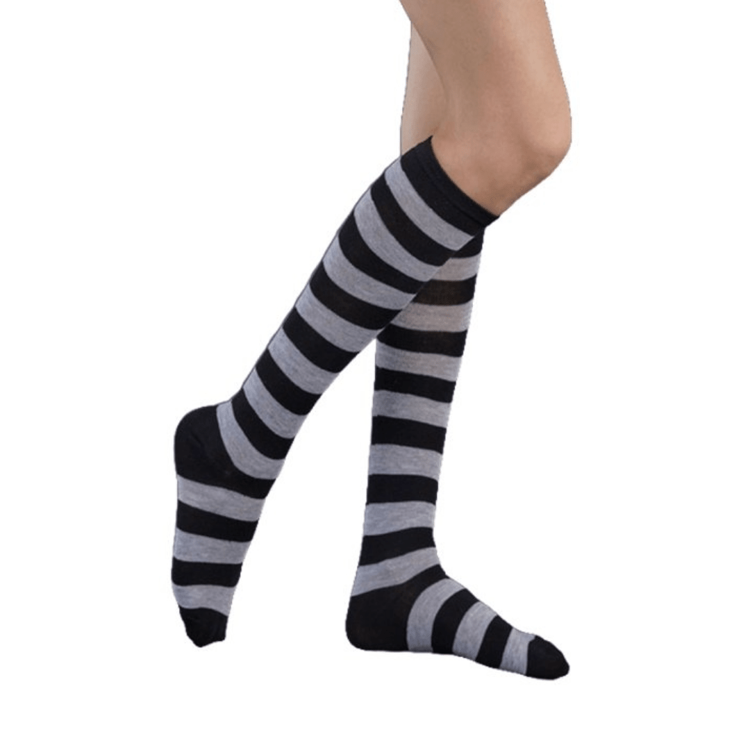 Striped Patterned Socks (Knee High) - Gray and Black