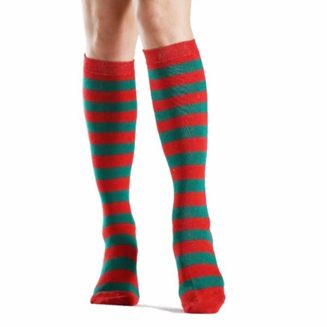 Striped Patterned Socks (Knee High) Green and Red