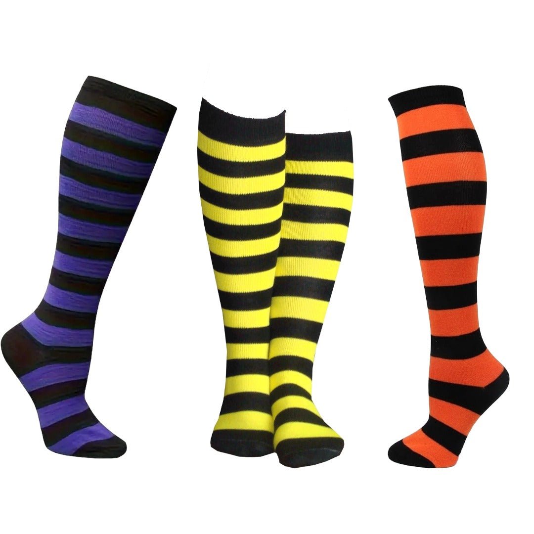 Striped Patterned Socks (Knee High) Halloween Themed (3 - Pack)