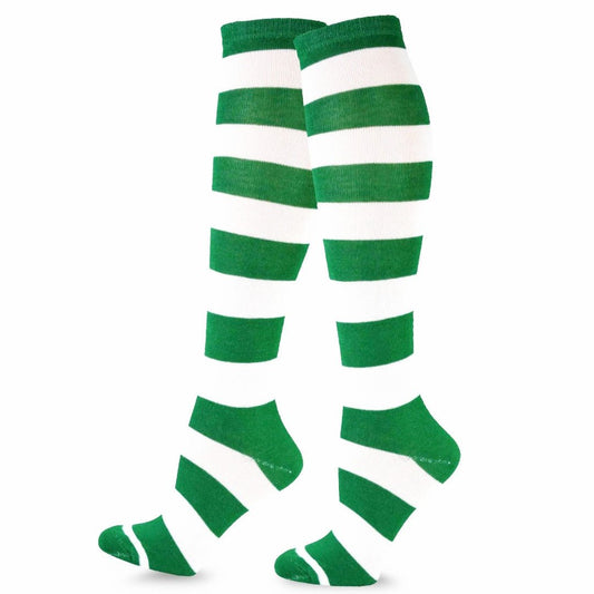 Striped Patterned Socks (Knee High) Kelly Green and White