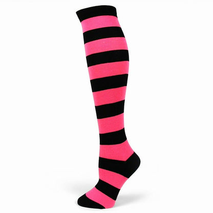 Striped Patterned Socks (Knee High) Hot/Neon Pink