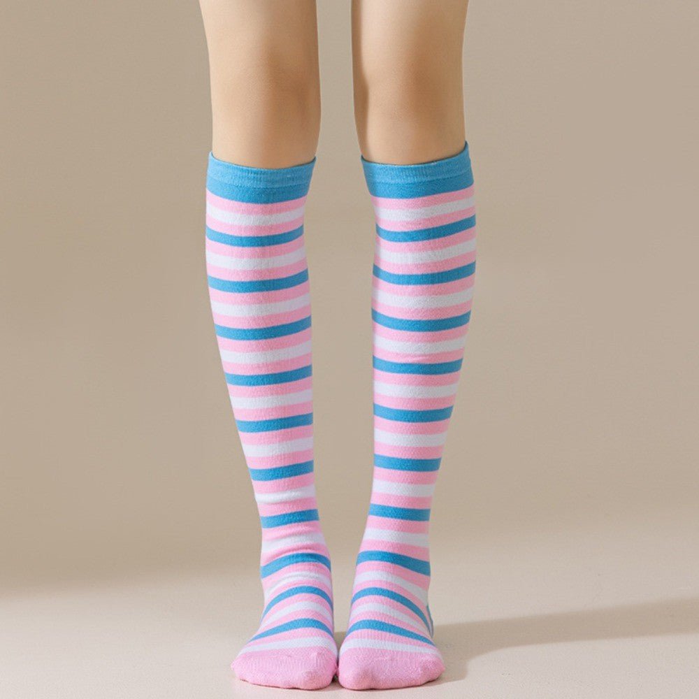 Striped Patterned Socks (Knee High) Pink and Baby Blue PinkBlueKneeMd