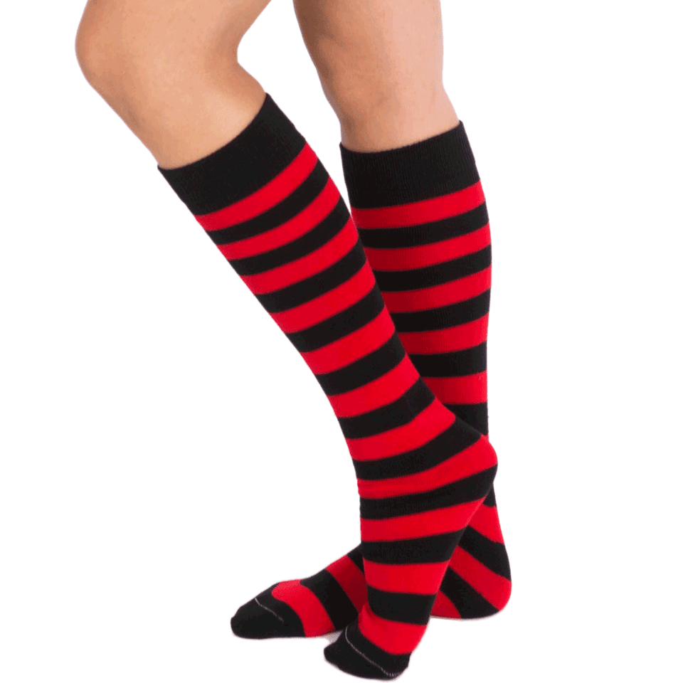 Striped Patterned Socks (Knee High) Red and Black