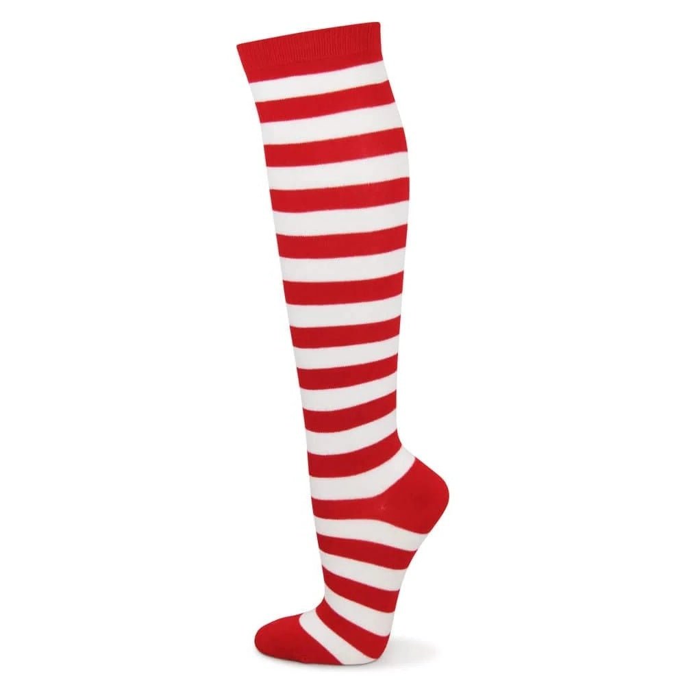 Striped Patterned Socks (Knee High) Red and White