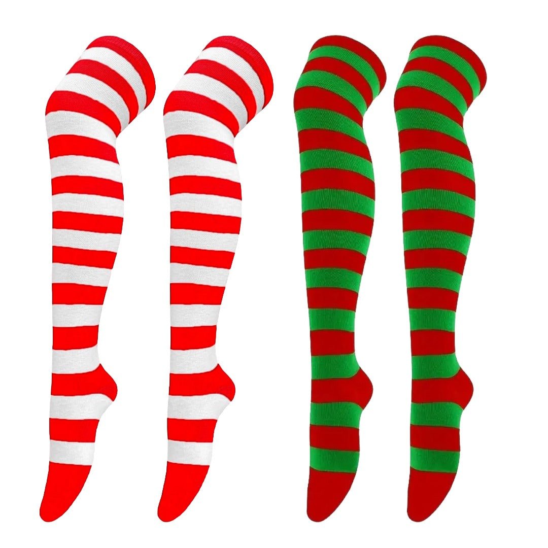 Striped Patterned Socks (Thigh High) - Christmas Themed (2 - Pack)