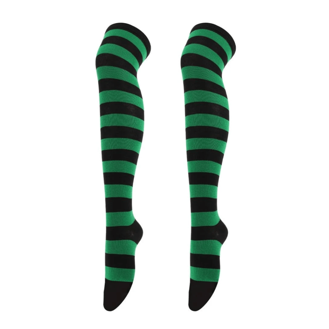 Striped Patterned Socks (Thigh High) Green and Black