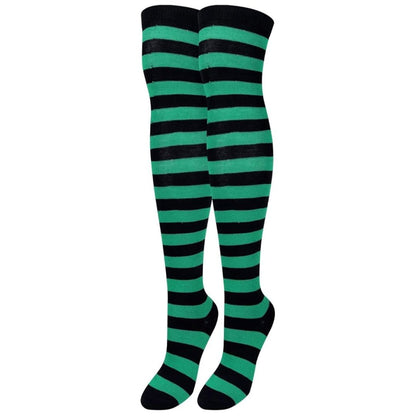 Striped Patterned Socks (Thigh High) Green and Black