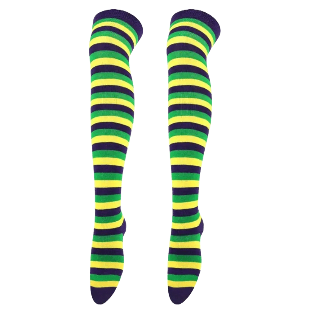 Striped Patterned Socks (Thigh High) Green, Yellow and Blue