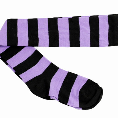 Striped Patterned Socks (Thigh High) Light Purple and Black