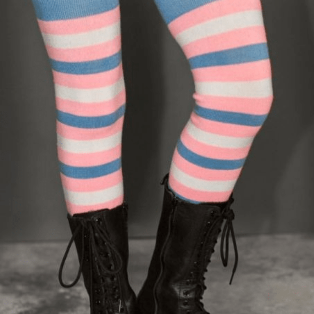 Striped Patterned Socks (Thigh High) Pink and Baby Blue