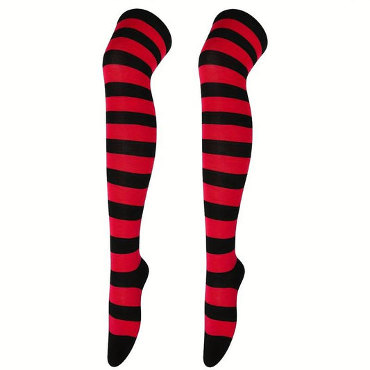 Striped Patterned Socks (Thigh High) Red and Black