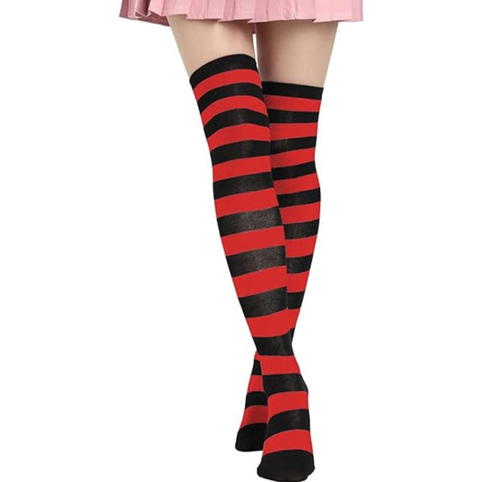 Striped Patterned Socks (Thigh High) Red and Black