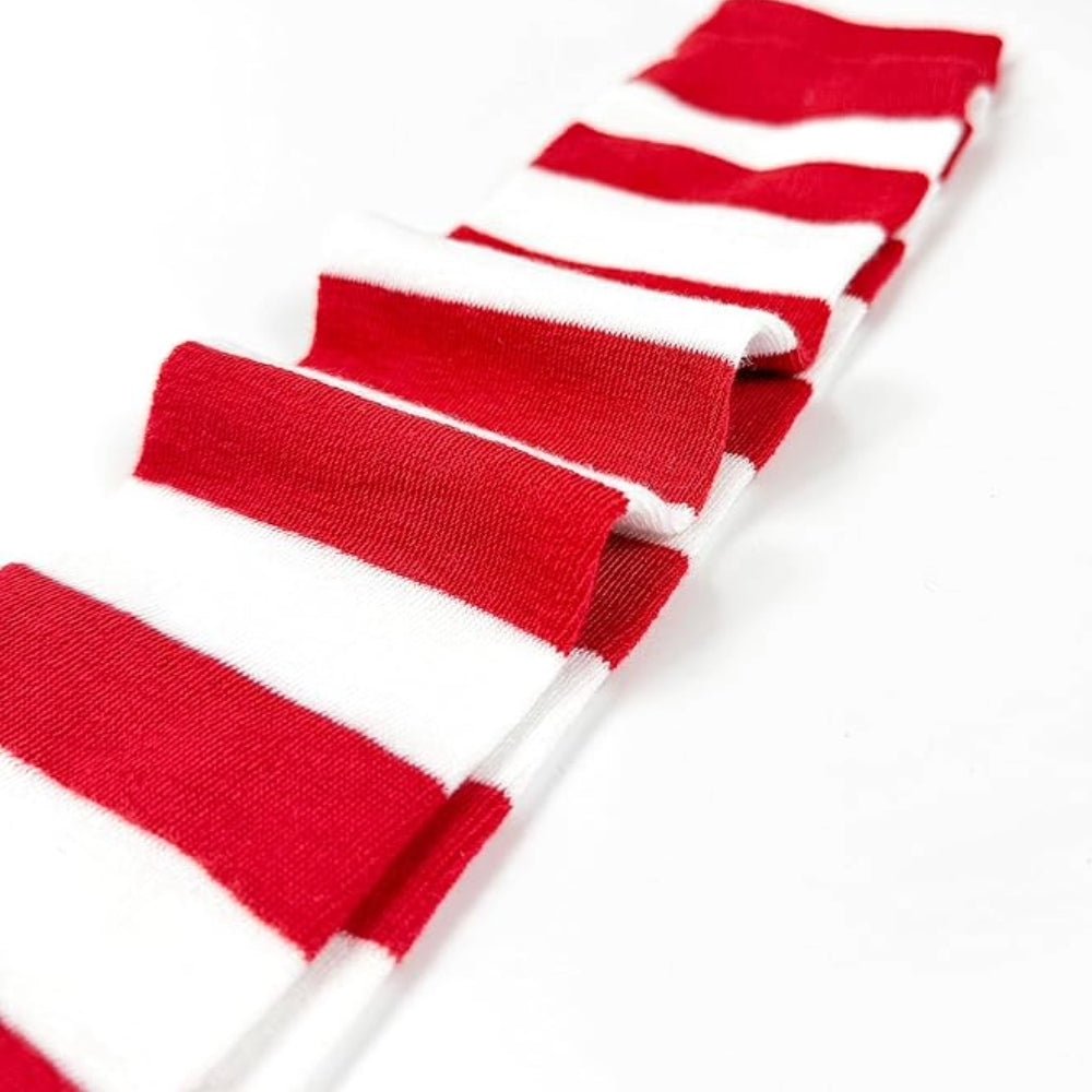 Striped Patterned Socks (Thigh High) Red and White