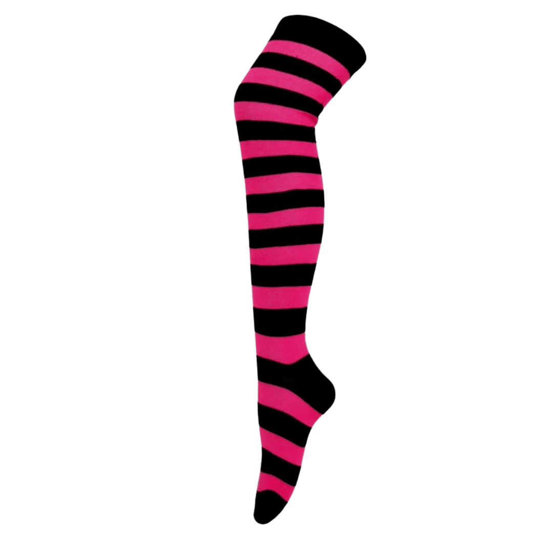 Striped Patterned Socks (Thigh High) Rose Red and Black