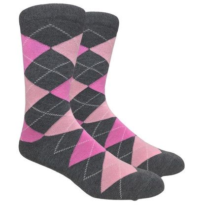 Stylish Argyle Socks (Adult Large) Charcoal Heather and Pink